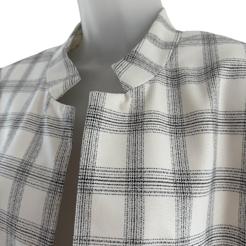 Carolina Belle Coat Womens Medium White Plaid Crepe Open Front Overcoat Minimal - Picture 6 of 16